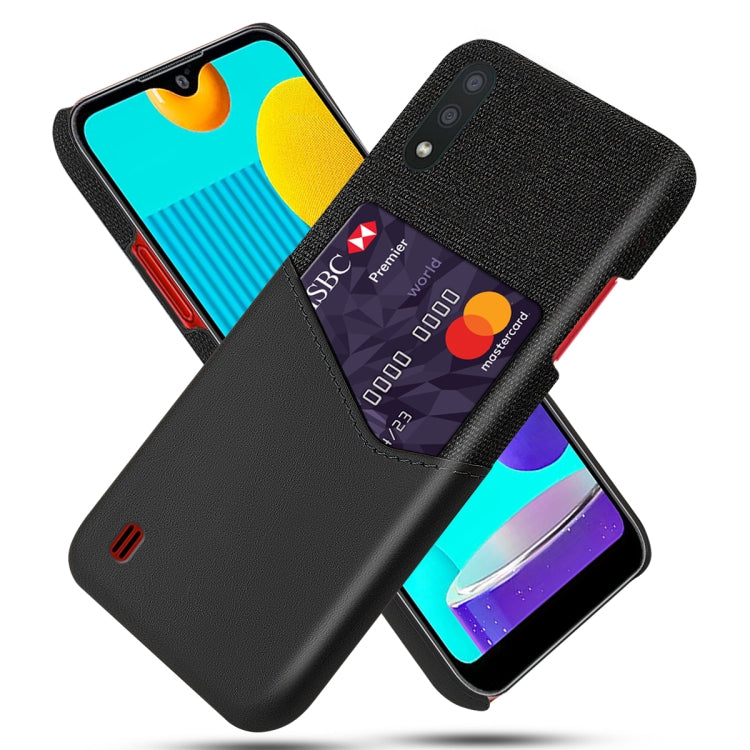 For Samsung Galaxy M01 Cloth Texture PC + PU Leather Back Cover Shockproof Case with Card Slot