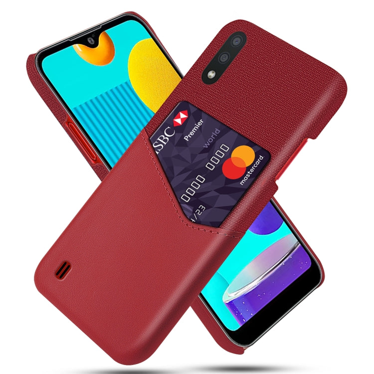 For Samsung Galaxy M01 Cloth Texture PC + PU Leather Back Cover Shockproof Case with Card Slot