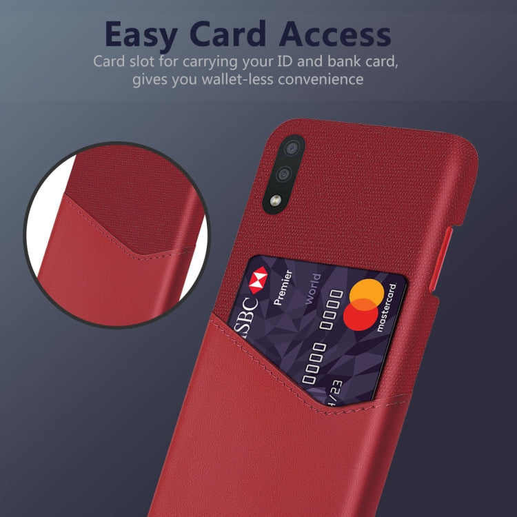For Samsung Galaxy M01 Cloth Texture PC + PU Leather Back Cover Shockproof Case with Card Slot