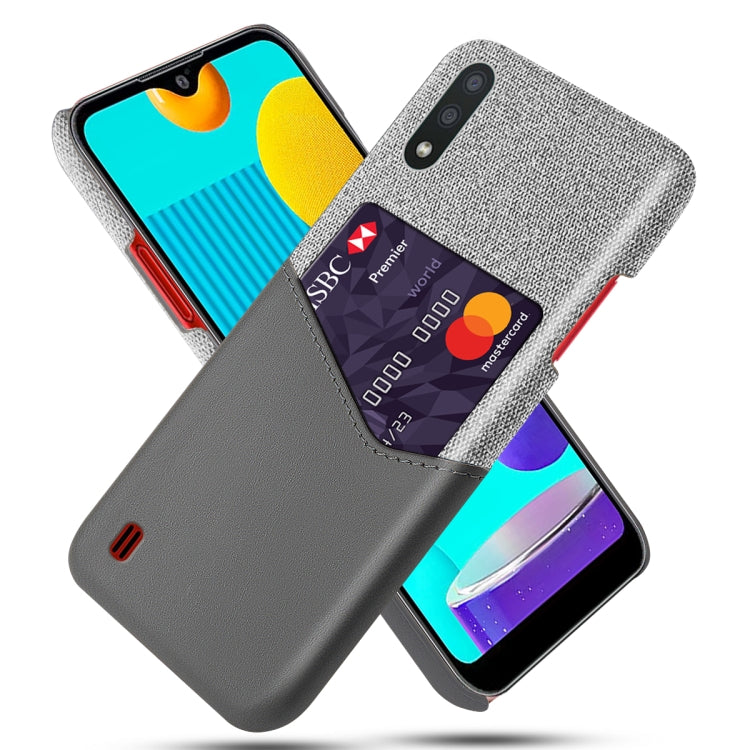 For Samsung Galaxy M01 Cloth Texture PC + PU Leather Back Cover Shockproof Case with Card Slot