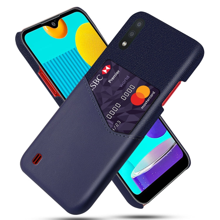 For Samsung Galaxy M01 Cloth Texture PC + PU Leather Back Cover Shockproof Case with Card Slot