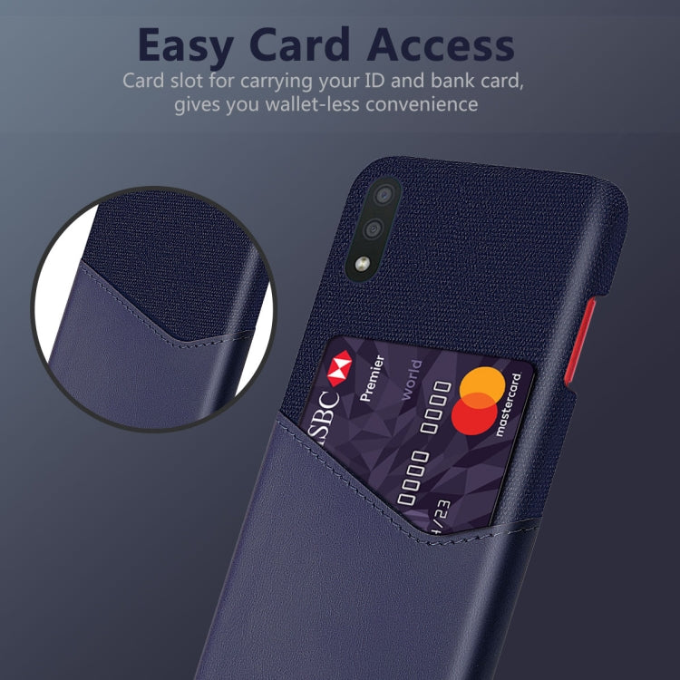 For Samsung Galaxy M01 Cloth Texture PC + PU Leather Back Cover Shockproof Case with Card Slot