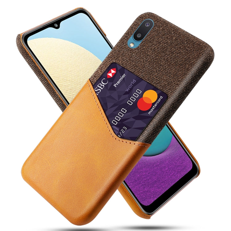 For Samsung Galaxy M02 Cloth Texture PC + PU Leather Back Cover Shockproof Case with Card Slot