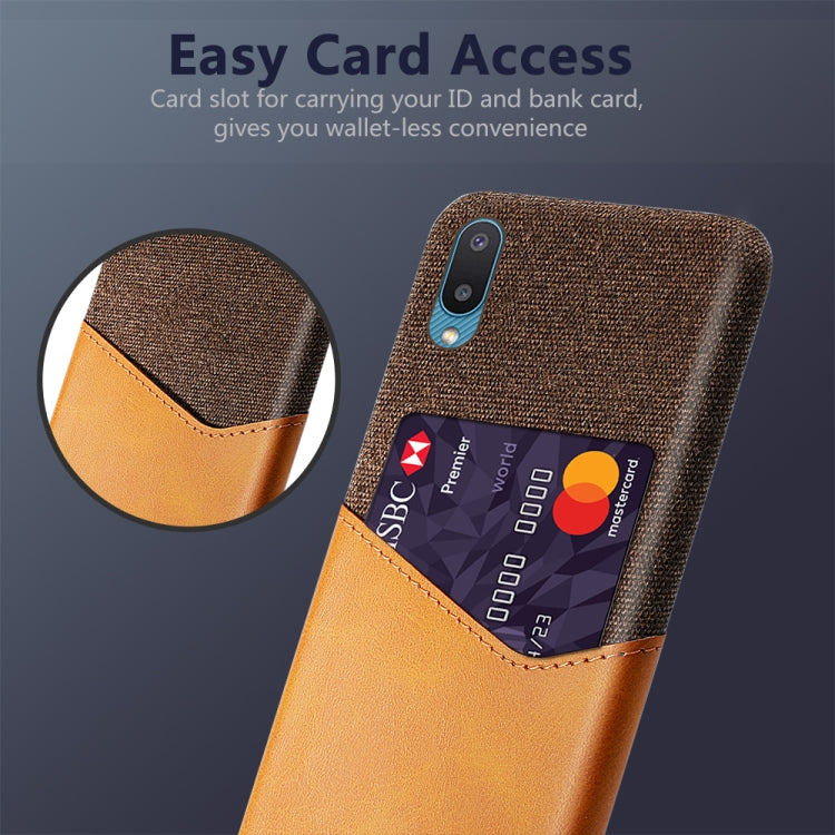 For Samsung Galaxy M02 Cloth Texture PC + PU Leather Back Cover Shockproof Case with Card Slot