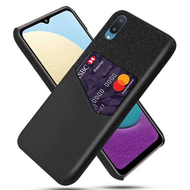 For Samsung Galaxy M02 Cloth Texture PC + PU Leather Back Cover Shockproof Case with Card Slot