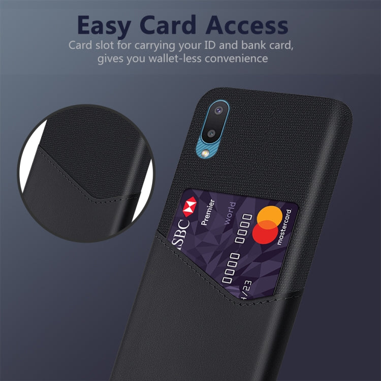 For Samsung Galaxy M02 Cloth Texture PC + PU Leather Back Cover Shockproof Case with Card Slot