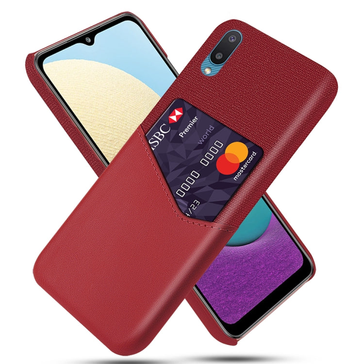 For Samsung Galaxy M02 Cloth Texture PC + PU Leather Back Cover Shockproof Case with Card Slot