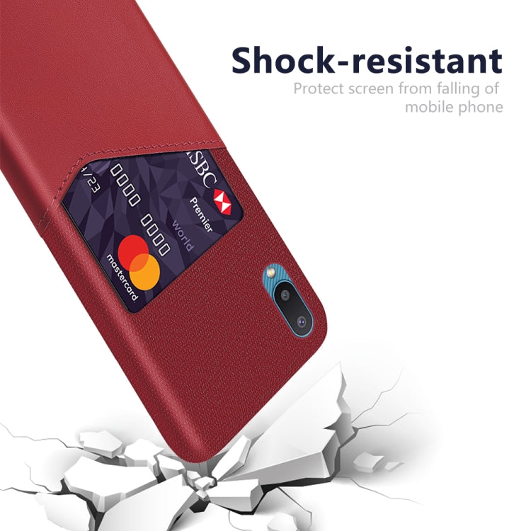 For Samsung Galaxy M02 Cloth Texture PC + PU Leather Back Cover Shockproof Case with Card Slot