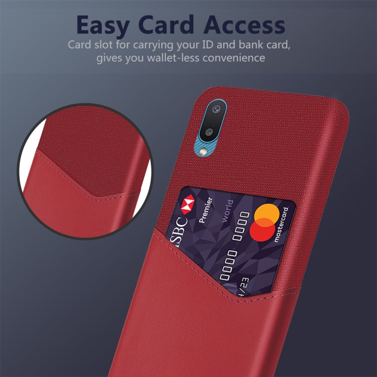For Samsung Galaxy M02 Cloth Texture PC + PU Leather Back Cover Shockproof Case with Card Slot