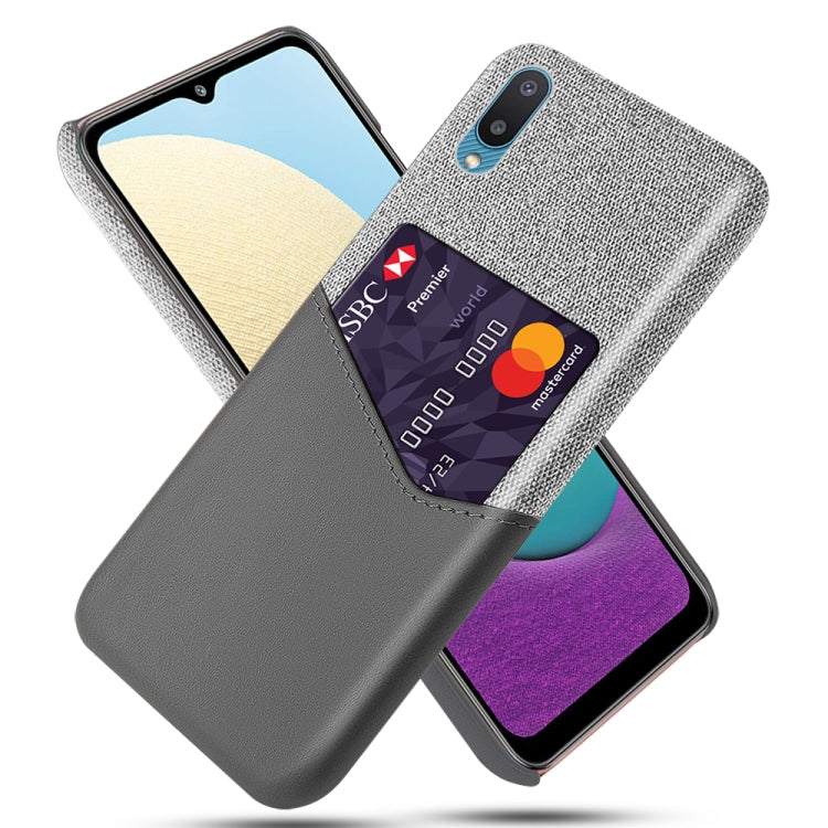 For Samsung Galaxy M02 Cloth Texture PC + PU Leather Back Cover Shockproof Case with Card Slot