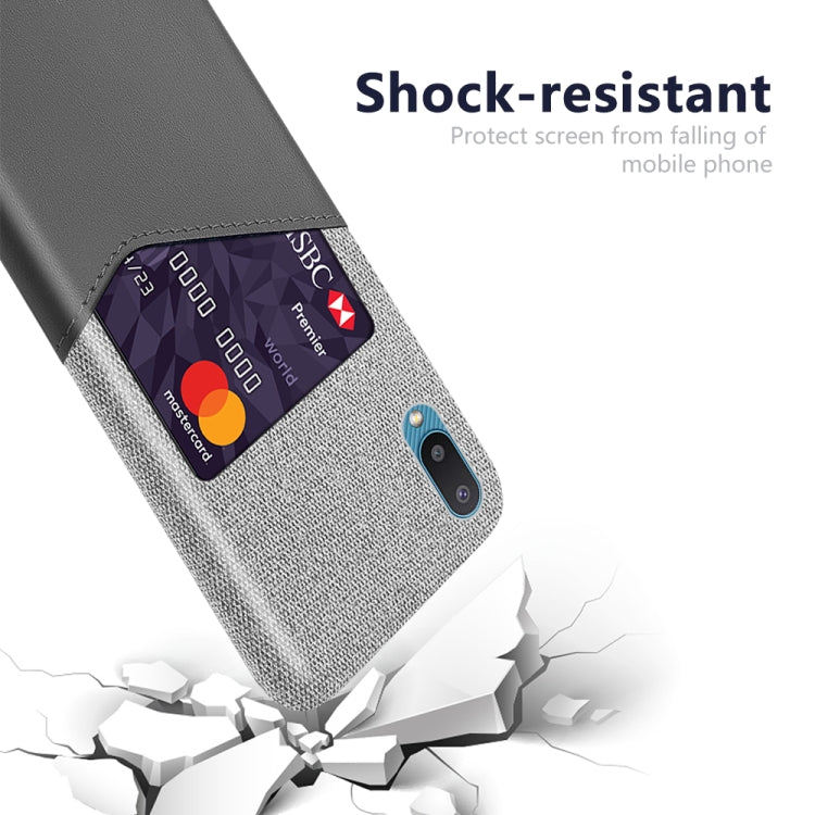 For Samsung Galaxy M02 Cloth Texture PC + PU Leather Back Cover Shockproof Case with Card Slot