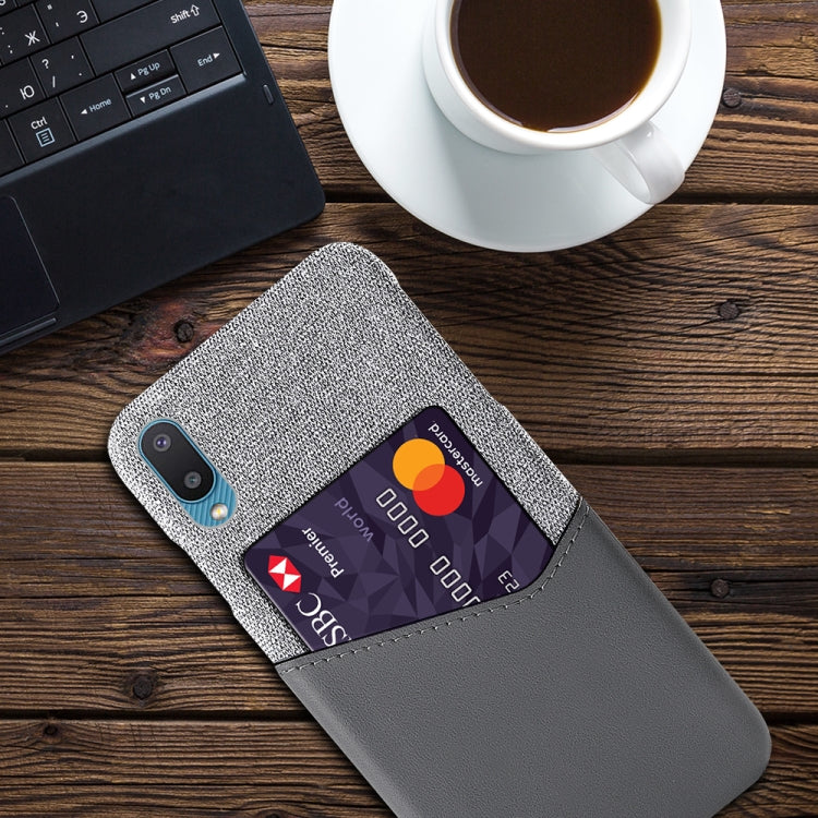 For Samsung Galaxy M02 Cloth Texture PC + PU Leather Back Cover Shockproof Case with Card Slot
