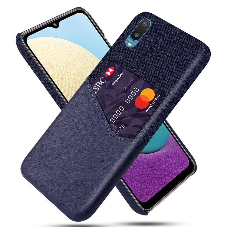 For Samsung Galaxy M02 Cloth Texture PC + PU Leather Back Cover Shockproof Case with Card Slot