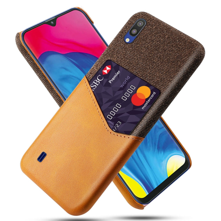 For Samsung Galaxy M10 Cloth Texture PC + PU Leather Back Cover Shockproof Case with Card Slot