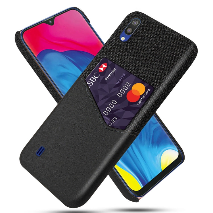For Samsung Galaxy M10 Cloth Texture PC + PU Leather Back Cover Shockproof Case with Card Slot
