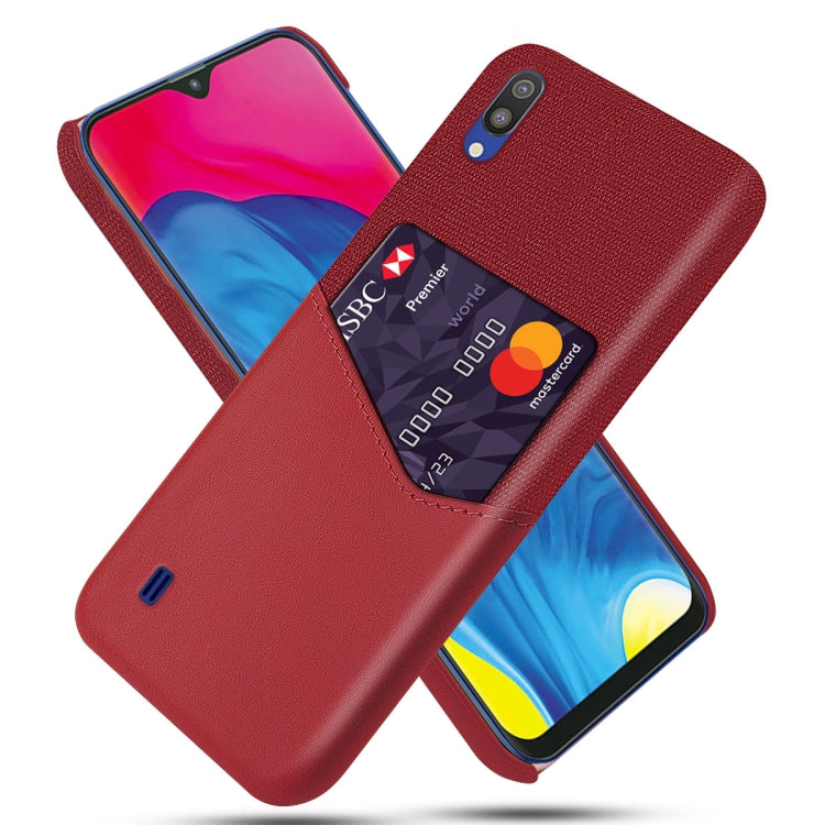 For Samsung Galaxy M10 Cloth Texture PC + PU Leather Back Cover Shockproof Case with Card Slot