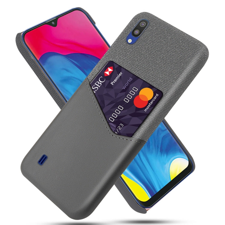 For Samsung Galaxy M10 Cloth Texture PC + PU Leather Back Cover Shockproof Case with Card Slot