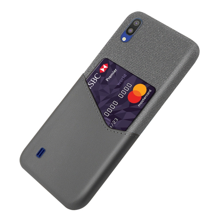 For Samsung Galaxy M10 Cloth Texture PC + PU Leather Back Cover Shockproof Case with Card Slot