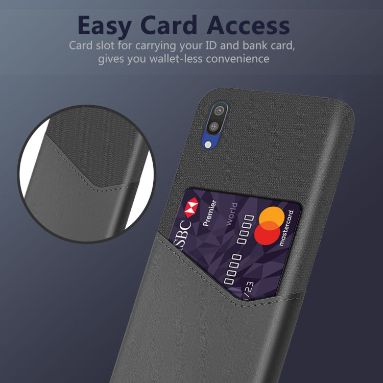 For Samsung Galaxy M10 Cloth Texture PC + PU Leather Back Cover Shockproof Case with Card Slot