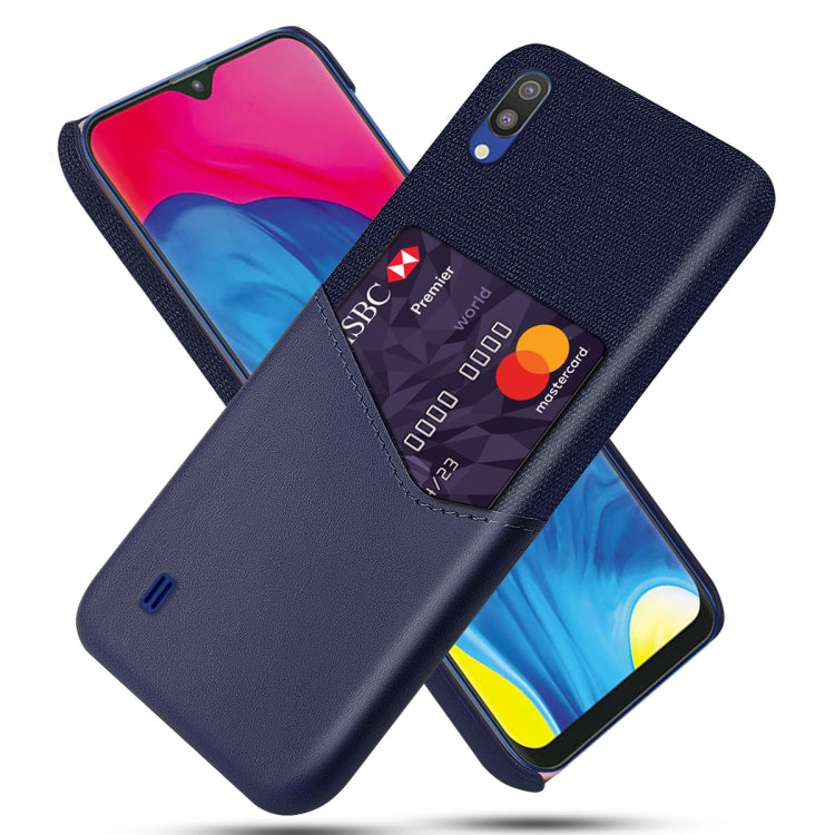 For Samsung Galaxy M10 Cloth Texture PC + PU Leather Back Cover Shockproof Case with Card Slot