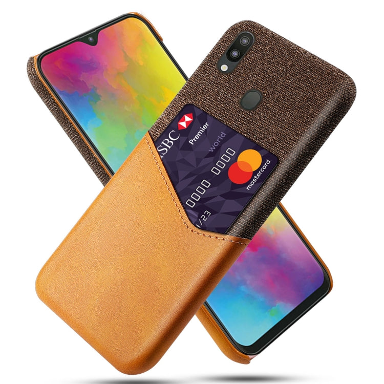 For Samsung Galaxy M20 Cloth Texture PC + PU Leather Back Cover Shockproof Case with Card Slot