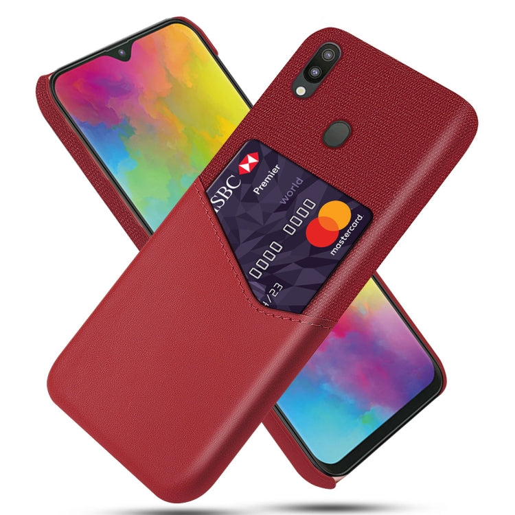 For Samsung Galaxy M20 Cloth Texture PC + PU Leather Back Cover Shockproof Case with Card Slot