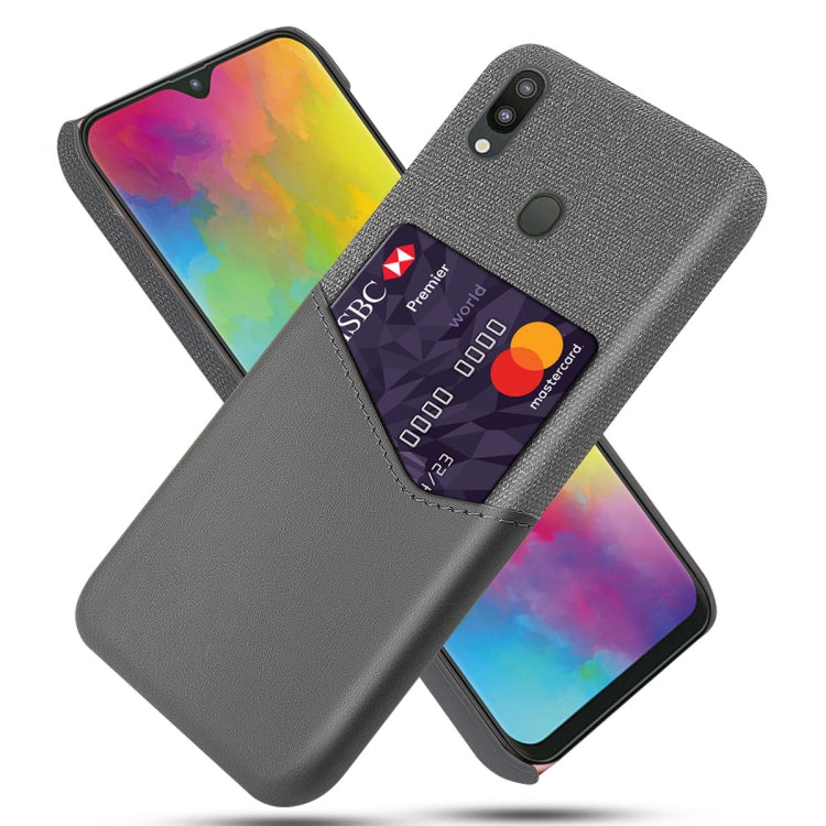 For Samsung Galaxy M20 Cloth Texture PC + PU Leather Back Cover Shockproof Case with Card Slot