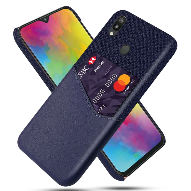 For Samsung Galaxy M20 Cloth Texture PC + PU Leather Back Cover Shockproof Case with Card Slot