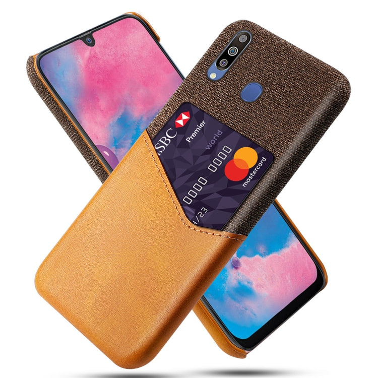 For Samsung Galaxy M30 Cloth Texture PC + PU Leather Back Cover Shockproof Case with Card Slot