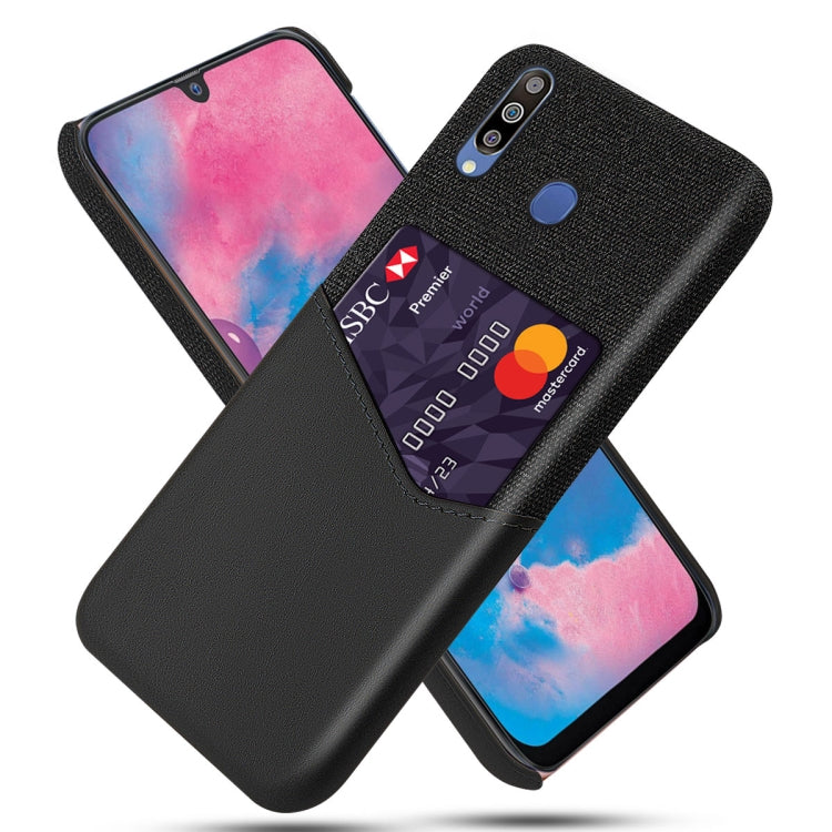 For Samsung Galaxy M30 Cloth Texture PC + PU Leather Back Cover Shockproof Case with Card Slot