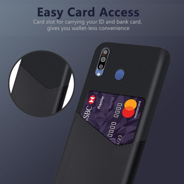 For Samsung Galaxy M30 Cloth Texture PC + PU Leather Back Cover Shockproof Case with Card Slot