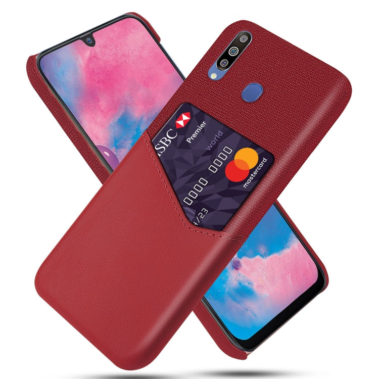 For Samsung Galaxy M30 Cloth Texture PC + PU Leather Back Cover Shockproof Case with Card Slot