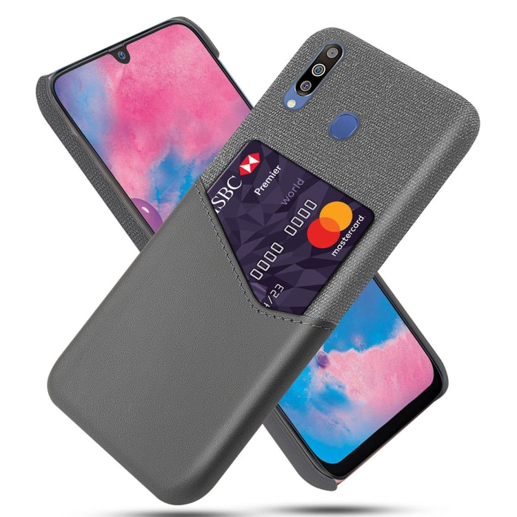 For Samsung Galaxy M30 Cloth Texture PC + PU Leather Back Cover Shockproof Case with Card Slot