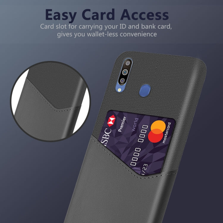 For Samsung Galaxy M30 Cloth Texture PC + PU Leather Back Cover Shockproof Case with Card Slot