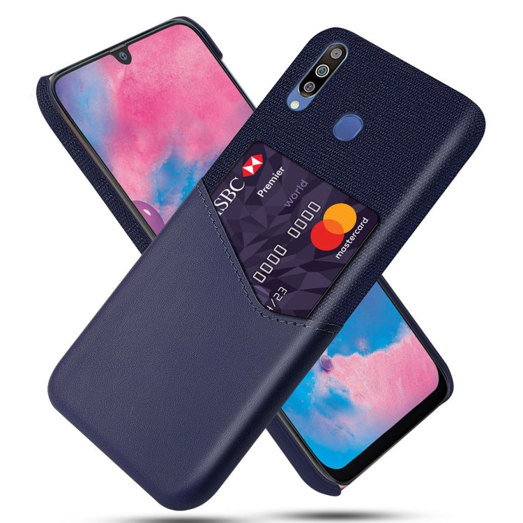 For Samsung Galaxy M30 Cloth Texture PC + PU Leather Back Cover Shockproof Case with Card Slot
