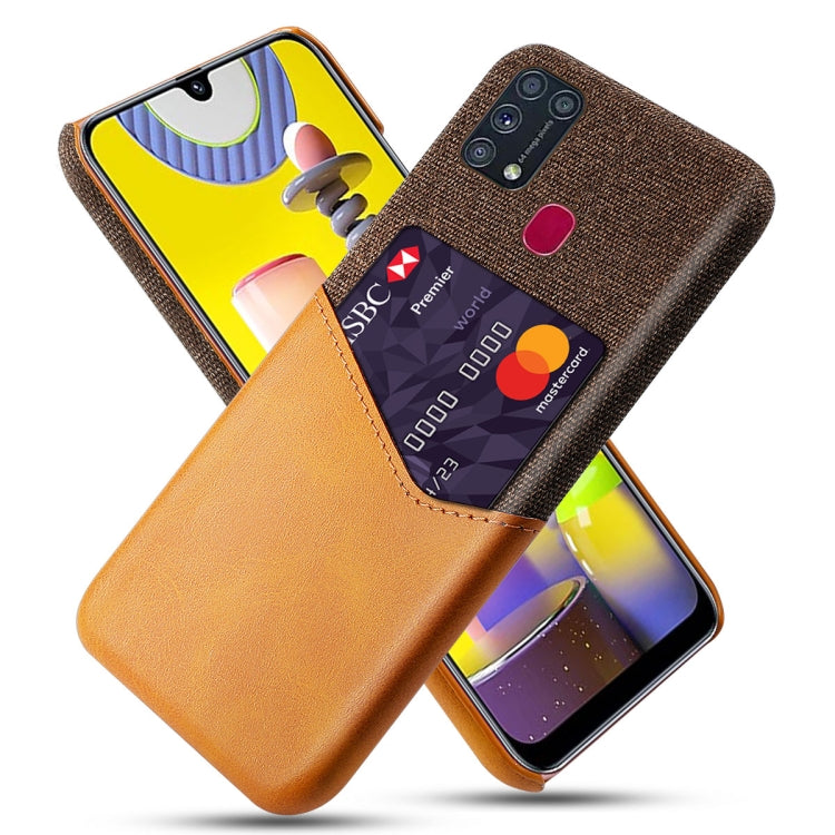 For Samsung Galaxy M31 Cloth Texture PC + PU Leather Back Cover Shockproof Case with Card Slot