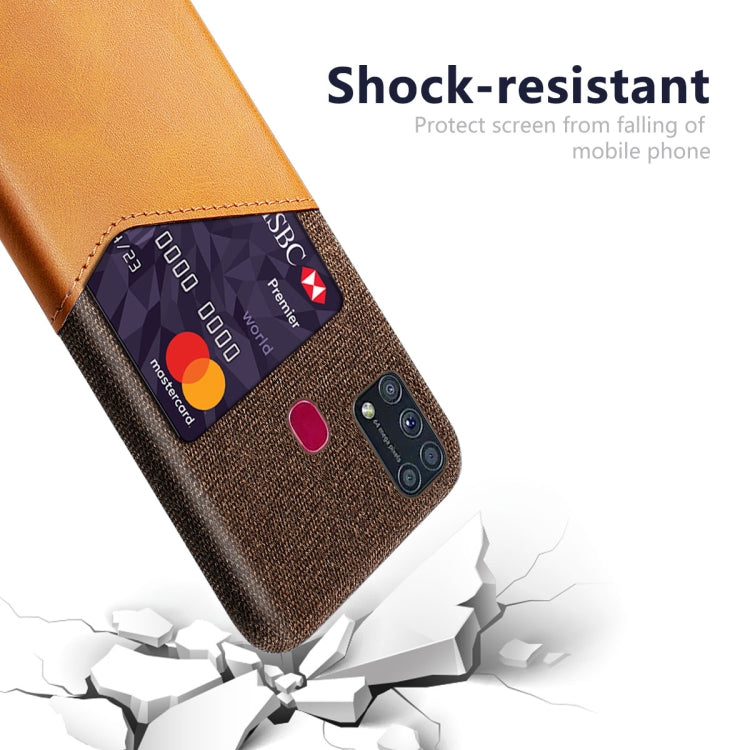 For Samsung Galaxy M31 Cloth Texture PC + PU Leather Back Cover Shockproof Case with Card Slot