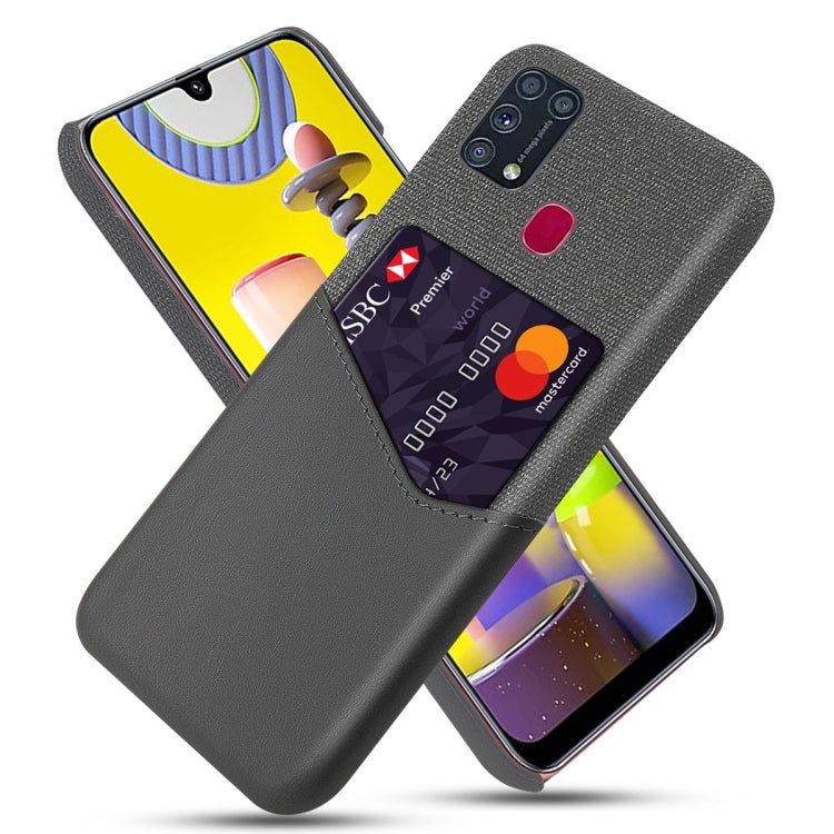 For Samsung Galaxy M31 Cloth Texture PC + PU Leather Back Cover Shockproof Case with Card Slot