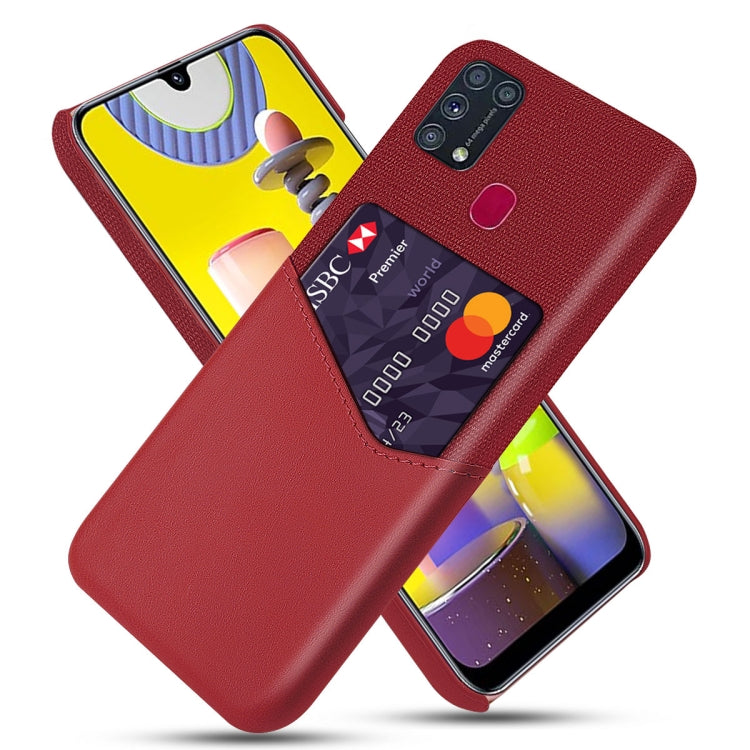 For Samsung Galaxy M31 Cloth Texture PC + PU Leather Back Cover Shockproof Case with Card Slot