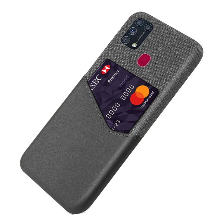 For Samsung Galaxy M31 Cloth Texture PC + PU Leather Back Cover Shockproof Case with Card Slot