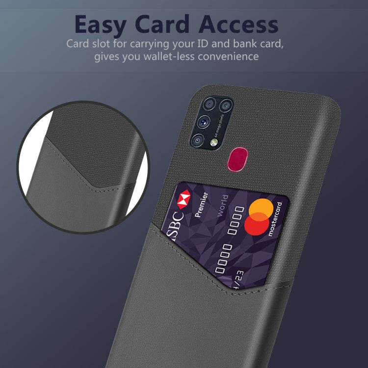 For Samsung Galaxy M31 Cloth Texture PC + PU Leather Back Cover Shockproof Case with Card Slot