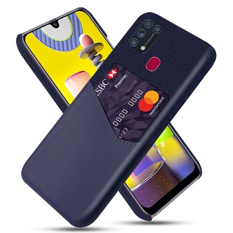 For Samsung Galaxy M31 Cloth Texture PC + PU Leather Back Cover Shockproof Case with Card Slot