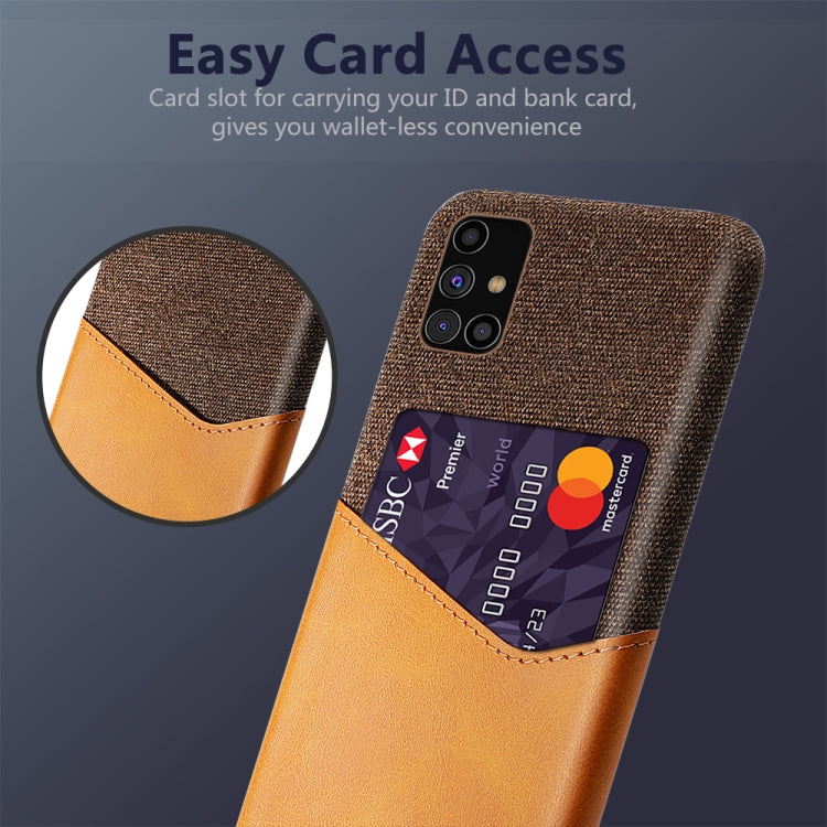 For Samsung Galaxy M31s Cloth Texture PC + PU Leather Back Cover Shockproof Case with Card Slot