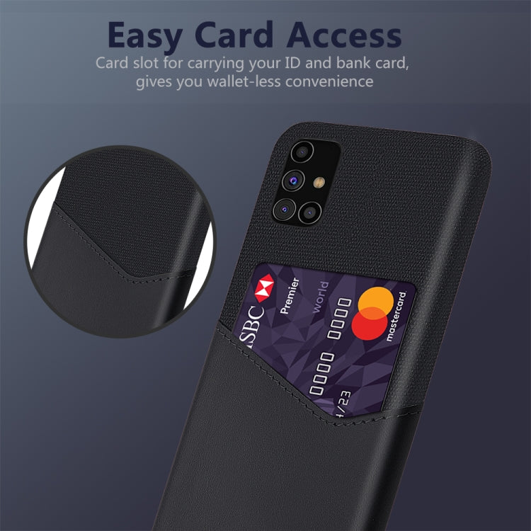 For Samsung Galaxy M31s Cloth Texture PC + PU Leather Back Cover Shockproof Case with Card Slot