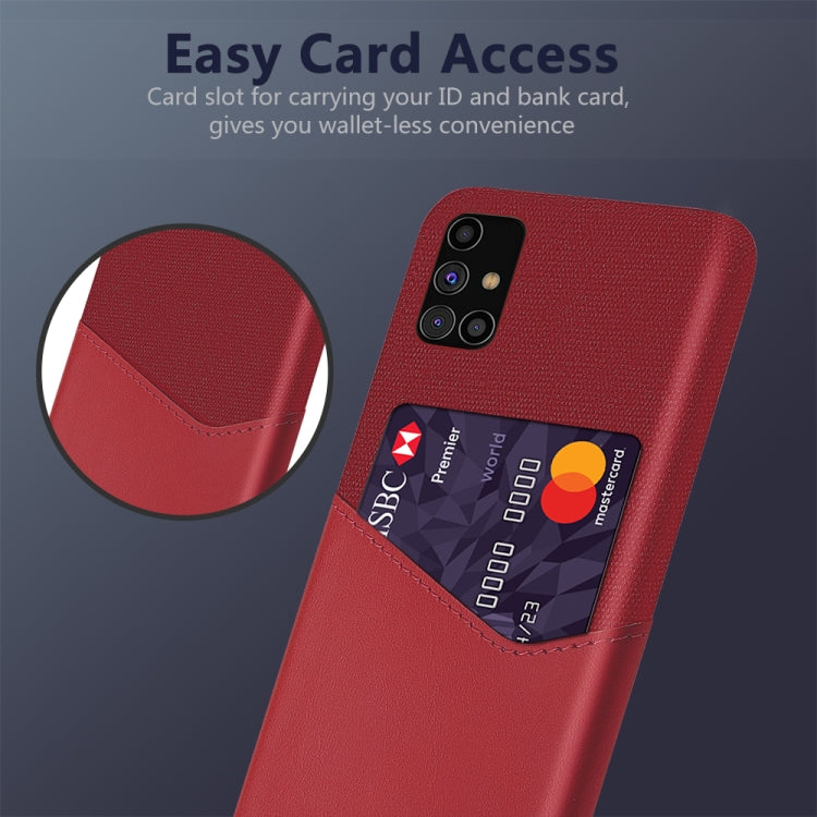 For Samsung Galaxy M31s Cloth Texture PC + PU Leather Back Cover Shockproof Case with Card Slot