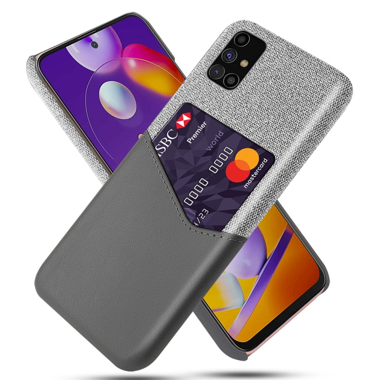 For Samsung Galaxy M31s Cloth Texture PC + PU Leather Back Cover Shockproof Case with Card Slot