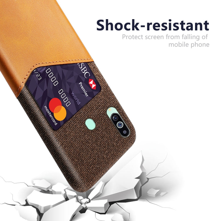 For Samsung Galaxy M40 Cloth Texture PC + PU Leather Back Cover Shockproof Case with Card Slot