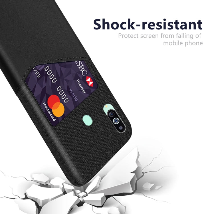 For Samsung Galaxy M40 Cloth Texture PC + PU Leather Back Cover Shockproof Case with Card Slot