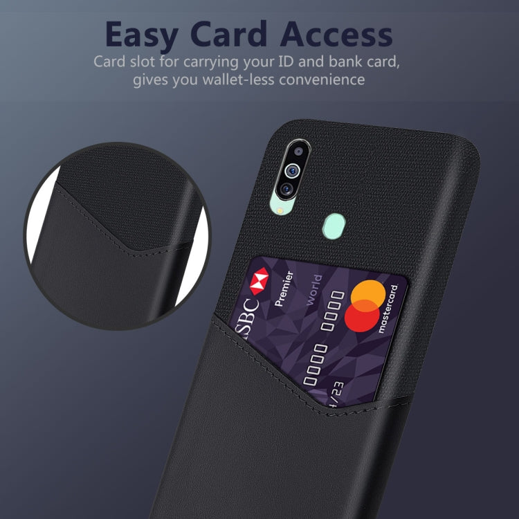 For Samsung Galaxy M40 Cloth Texture PC + PU Leather Back Cover Shockproof Case with Card Slot
