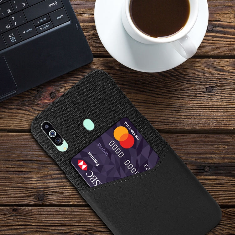For Samsung Galaxy M40 Cloth Texture PC + PU Leather Back Cover Shockproof Case with Card Slot